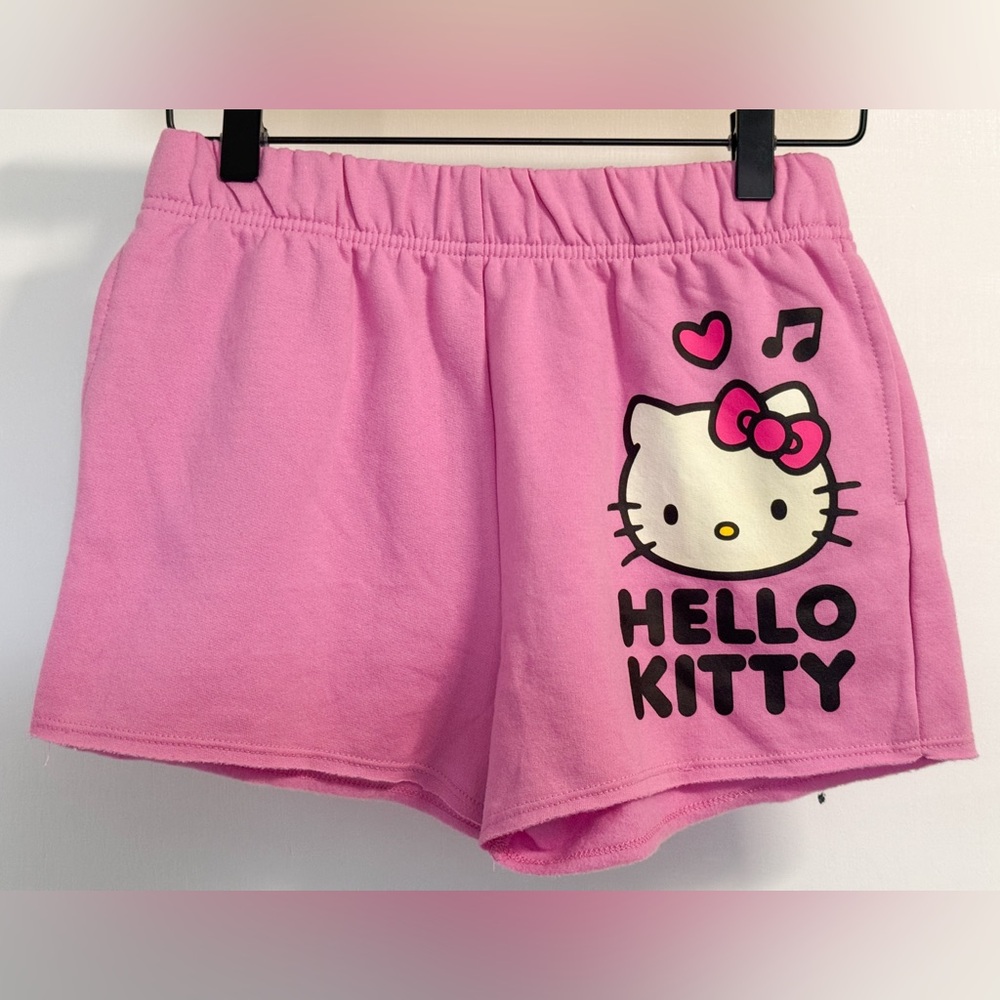 Hello Kitty Pink Sweat Shorts Girls L 10–12 Pockets NWOT
